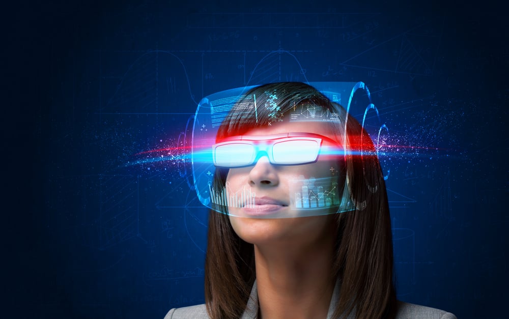 Future woman with high tech smart glasses concept Future woman with high tech smart glasses concept