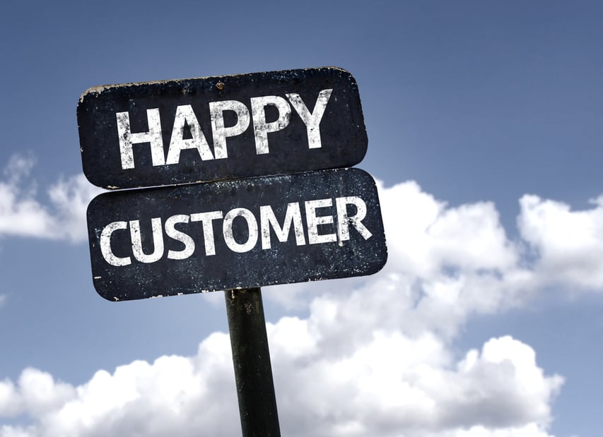 Happy Customer sign with clouds and sky background-2 Happy Customer sign with clouds and sky background-2