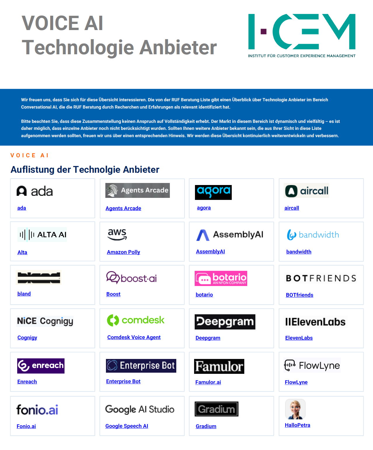Voice AI Technologie Anbieter Voice AI Technologie Anbieter